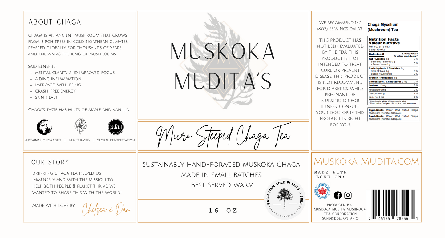 Muskoka Mudita | Micro-Steeped Chaga Tea - 16oz Single Serve - Muskoka Mudita - Mushroom Tea Co,