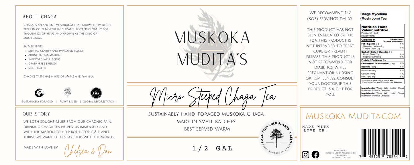 Micro Steeped Chaga Tea | 1/2 Gal - Muskoka Mudita - Mushroom Tea Co,